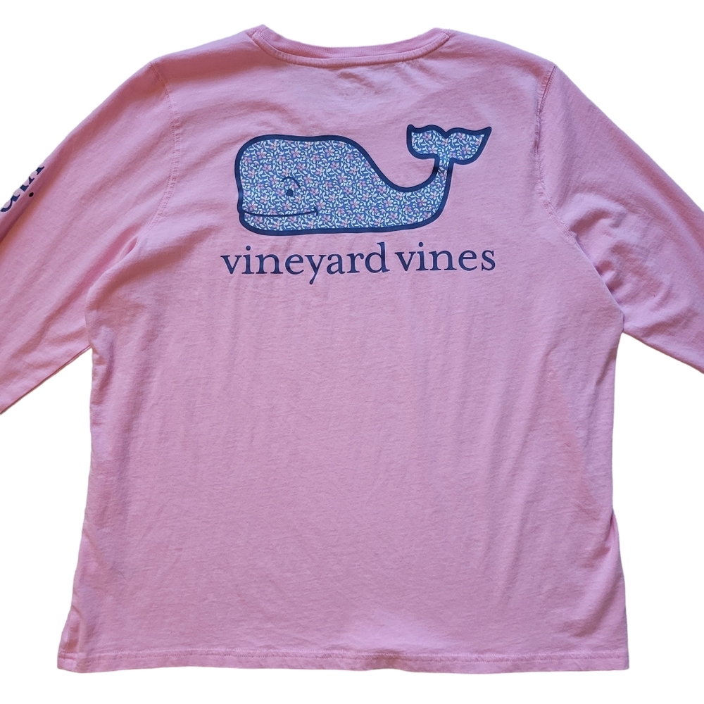 Vineyard Vines Long Sleeve Crew Pocket Tee Shirt Pink Floral Fill Whale Size XL